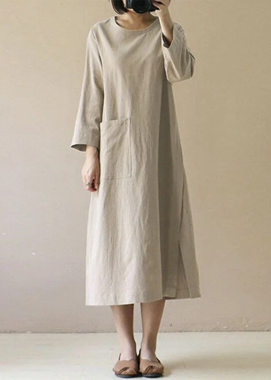 minimalistic dressminimalistic dressFrench O Neck Pockets Patchwork Linen Dress Spring