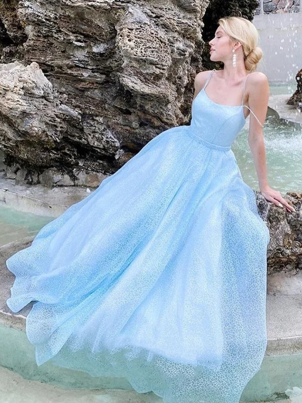 While Supplies Last Shiny A Line Thin Straps Backless Blue Long Prom Dresses, Open Back Light Blue Formal Evening Dresses While Supplies Last Shiny A Line Thin Straps Backless Blue Long Prom Dresses, Open Back Light Blue Formal Evening Dresses