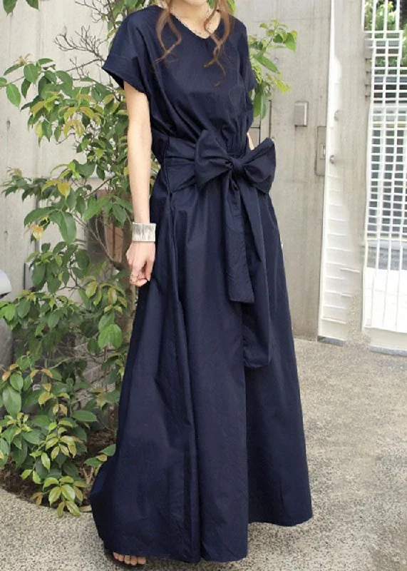 wool dresswool dressNavy Patchwork Cotton Long Dresses V Neck Wrinkled Summer