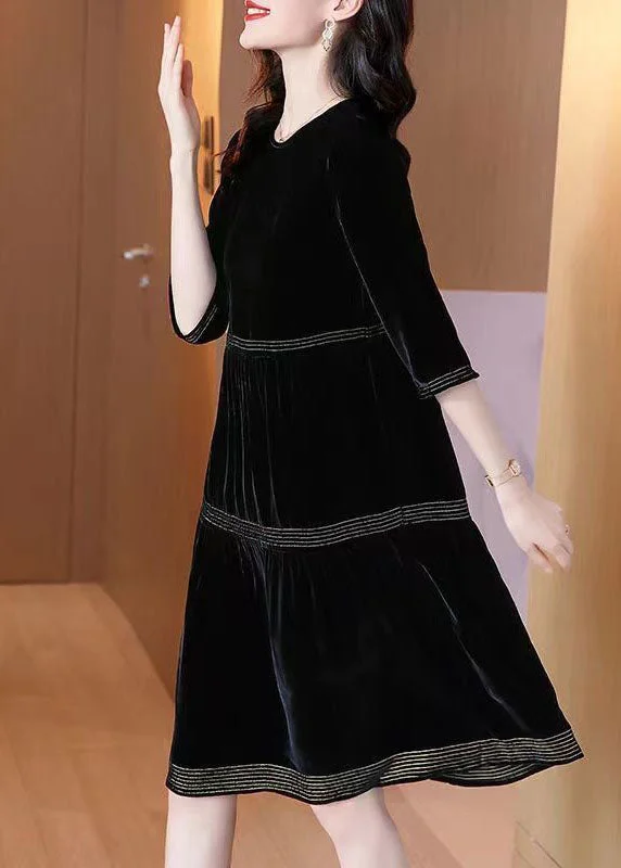 wrap dresswrap dressPlus Size Black O-Neck Patchwork Silk Velour Dresses Half Sleeve