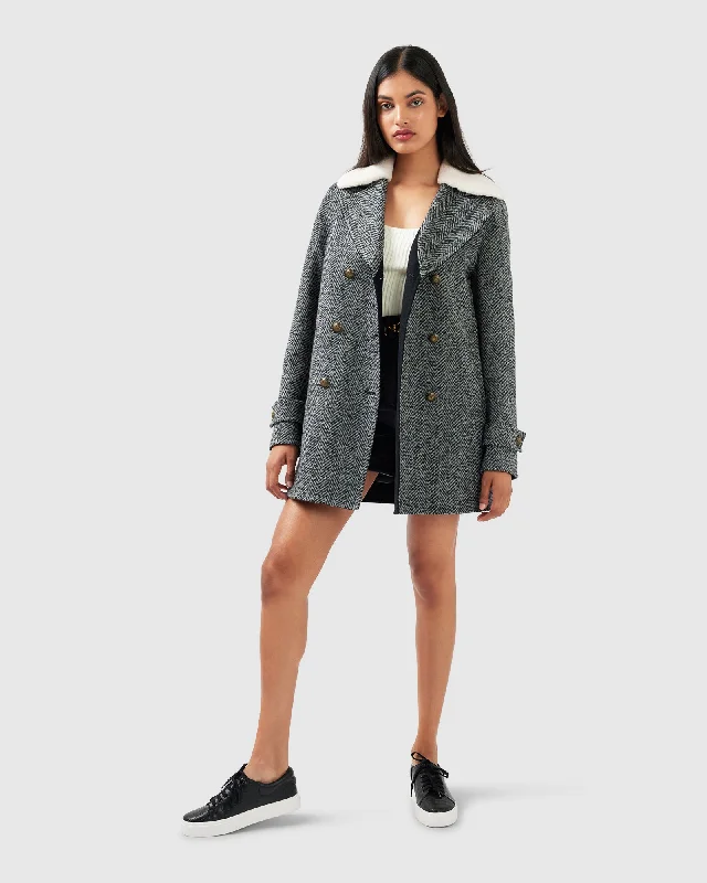 Special Savings Liberty Sherpa Collar Wool Blend Coat - Charcoal