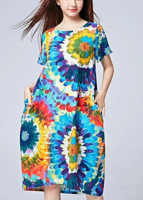 summer floral dresssummer floral dressUnique Blue Oversized Print Cotton Beach Dresses Summer