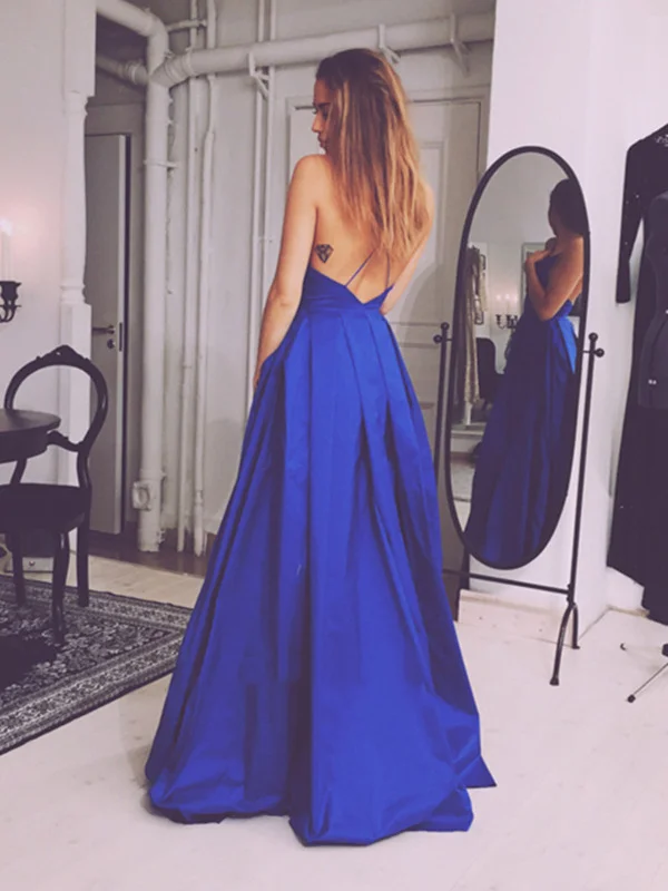 office dressoffice dressCustom Made A Line V Neck Backless Long Blue Prom Dress, Formal Dresses