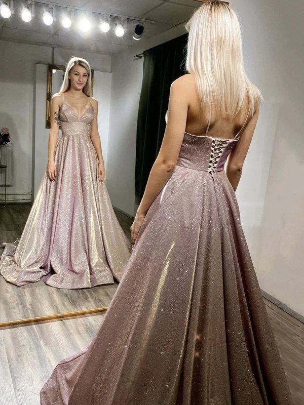 Time-Limited Offer Shiny V Neck Thin Straps Pink Sequins Long Prom Dresses, Open Back Pink Formal Evening Dresses Time-Limited Offer Shiny V Neck Thin Straps Pink Sequins Long Prom Dresses, Open Back Pink Formal Evening Dresses