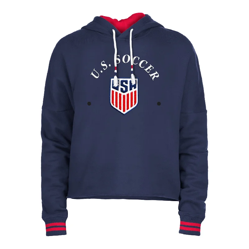 Huge Discounts Women's New Era USMNT Fleece Cropped Navy Hoodie