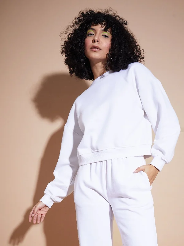 Savings Spectacular Women White Premium Fleece Oversized Sweatshirt
