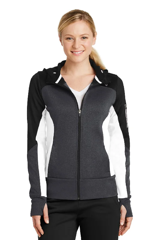 Fantastic Offers Sport-Tek Womens Moisture Wicking Full Zip Tech Fleece Hooded Jacket - Black/Heather Graphite Grey/White - Closeout Fantastic Offers Sport-Tek Womens Moisture Wicking Full Zip Tech Fleece Hooded Jacket - Black/Heather Graphite Grey/White - Closeout