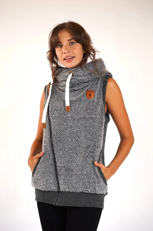 Special Price Zoe Sherpa Dark Heather Grey Hoodie Vest