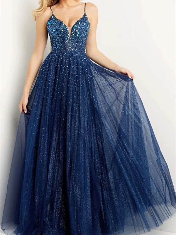 Super Savings Wholesale Shiny Dark Navy Blue Prom Dresses