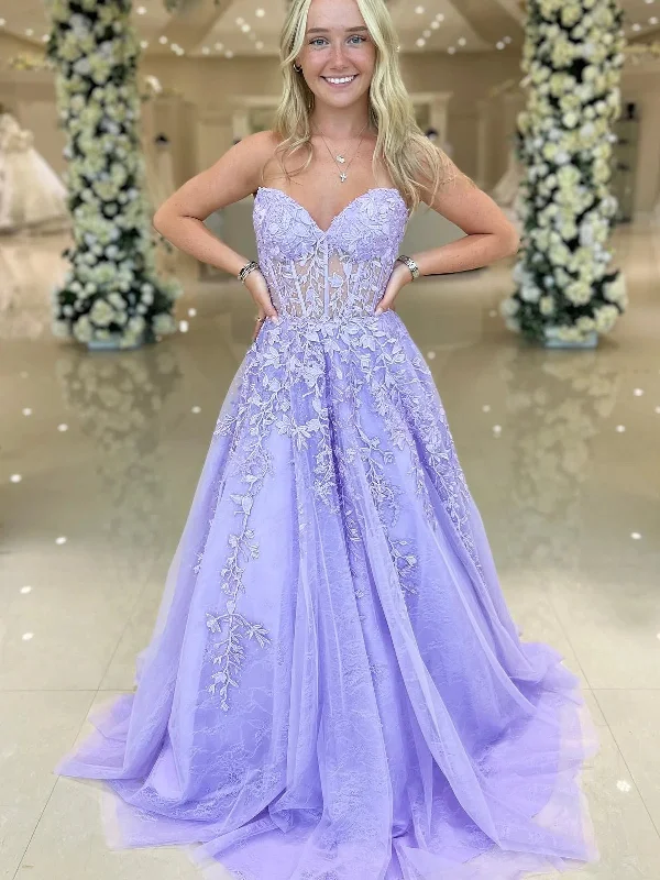 oversized dressoversized dressStrapless Purple Lace Long Prom Dresses, Purple Lace Formal Dresses, Long Purple Evening Dresses SP2779