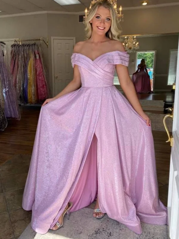 long-sleeve floral dresslong-sleeve floral dressOff Shoulder Pink Long Prom Dresses with High Slit, Long Pink Formal Graduation Evening Dresses SP2926