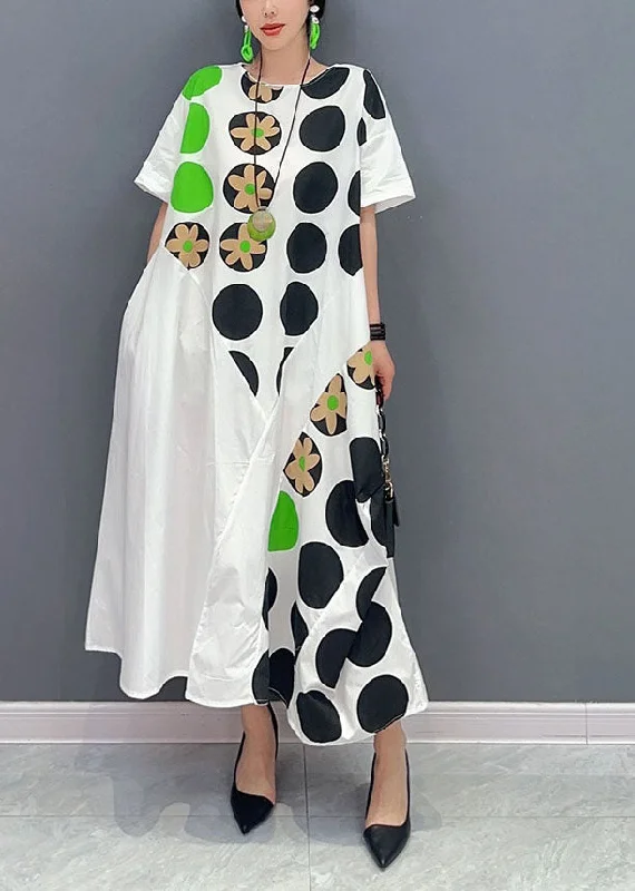 Weekend Special Diy White Oversized Patchwork Dot Print Cotton Party Dress Short Sleeve Weekend Special Diy White Oversized Patchwork Dot Print Cotton Party Dress Short Sleeve