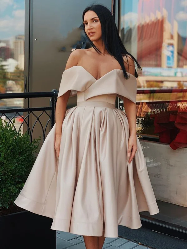 Now or Never Champagne Off Shoulder Short Prom Dresses Homecoming Dresses, Off Shoulder Champagne Formal Graduation Evening Dresses, Champagne Cocktail Dresses