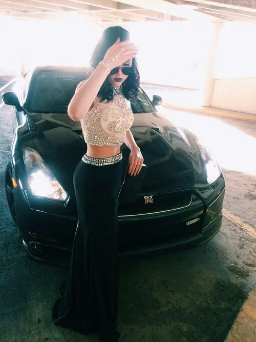 Massive Deals Custom Made A Line Round Neck 2 Pieces Mermaid Black Prom Dresses, 2 Pieces Black Formal Dresses Massive Deals Custom Made A Line Round Neck 2 Pieces Mermaid Black Prom Dresses, 2 Pieces Black Formal Dresses