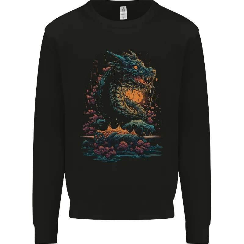 luxe gym hoodieA Japanese Fantasy Water Dragon Mens Sweatshirt Jumper