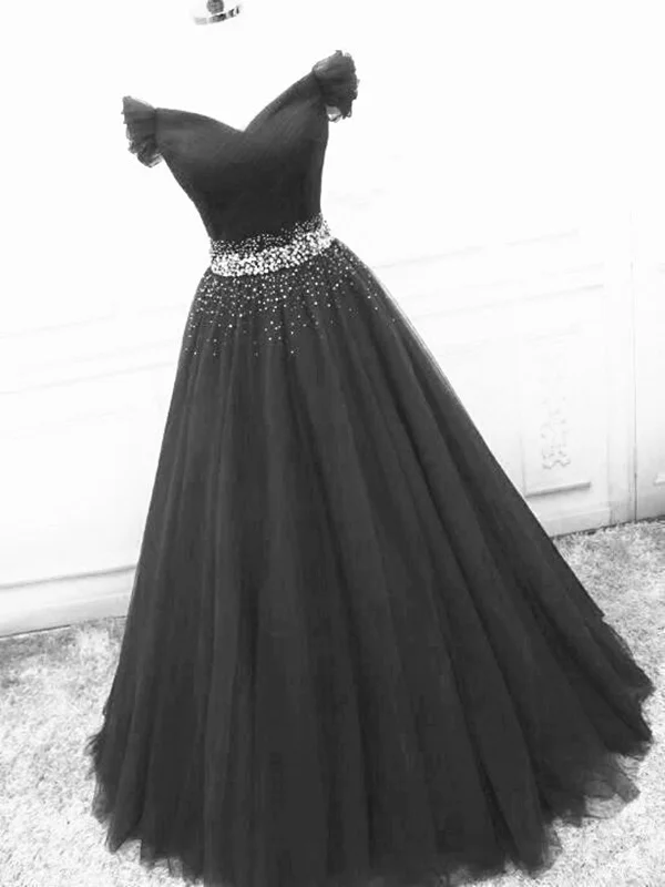 Markdowns Off Shoulder Black Tulle Long Prom Dresses with Sequins, Off the Shoulder Black Formal Evening Dresses, Black Ball Gown SP2279 Markdowns Off Shoulder Black Tulle Long Prom Dresses with Sequins, Off the Shoulder Black Formal Evening Dresses, Black Ball Gown SP2279