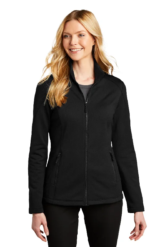 Can't Miss Port Authority Womens Grid Fleece Full Zip Jacket - Deep Black