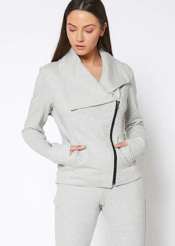 Best Bargains Women's Oversized Collar Zip-Up Moto Jacket In Heather Grey