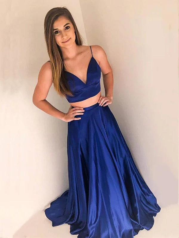 Limited Time Offer V Neck Two Pieces Royal Blue Long Prom Dresses, Two Pieces Royal Blue Formal Graduation Evening Dresses Limited Time Offer V Neck Two Pieces Royal Blue Long Prom Dresses, Two Pieces Royal Blue Formal Graduation Evening Dresses