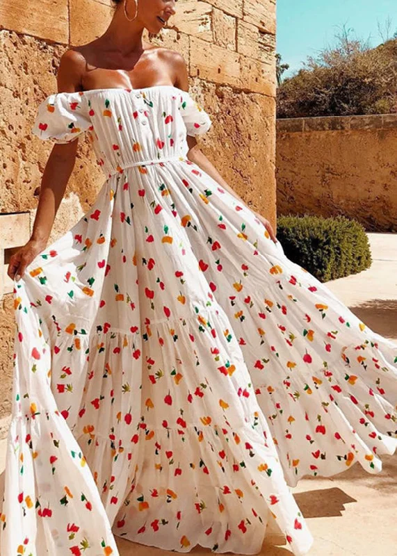 backless dressbackless dressWomen Elastic Square Collar Floral Print Holiday Casual Floor Maxi Dress With Belt White