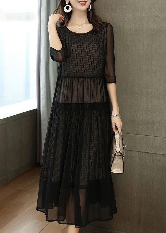 Unbeatable Prices Plus Size Black Embroideried Patchwork Chiffon Party Dress Summer