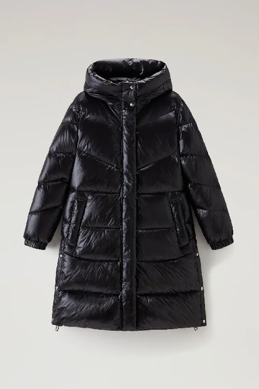 Super Sale Aliquippa Long Down Jacket in Glossy Nylon Black