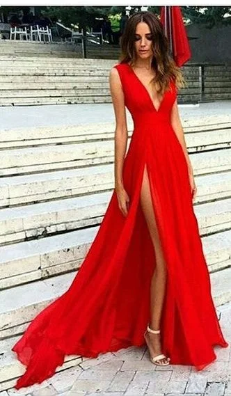 classic fit-and-flare dressclassic fit-and-flare dressFloor Length Sexy Split V-neck Red Evening Dress