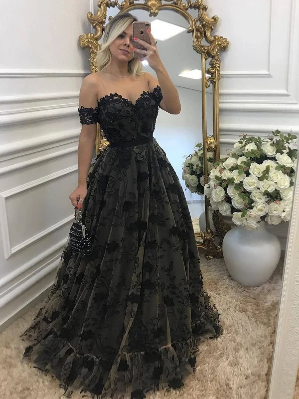 textured dresstextured dressOff Shouler Black Lace Long Prom Dresses with Appliques, Off Shoulder Black Formal Dresses, Evening Dresses 2019