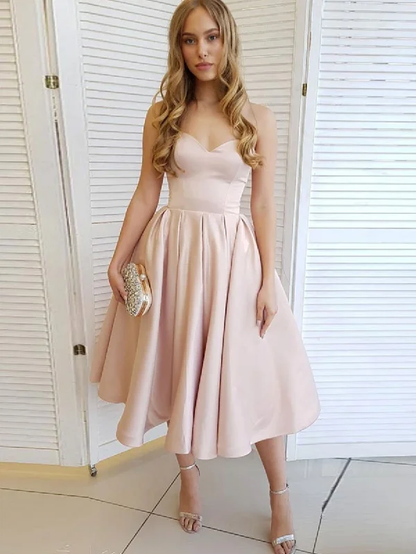 Price Rollback A Line Sweetheart Neck Strapless Tea Length Champagne Prom Dresses Homecoming Dresses, Strapless Pink Formal Graduation Evening Dresses