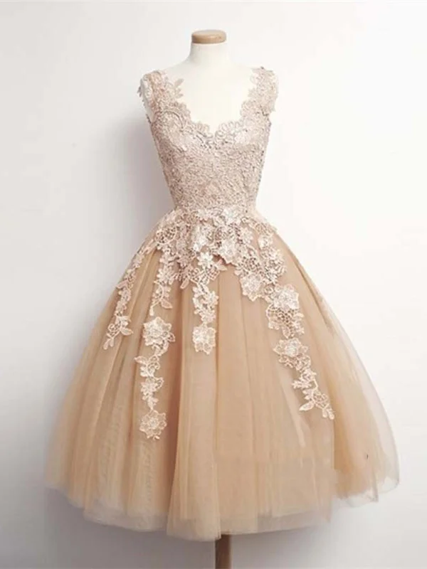 Weekend Special A Line V Neck Champagne Lace Prom Dresses, Champagne Lace Formal Dresses, Homecoming/Graduation Dresses Weekend Special A Line V Neck Champagne Lace Prom Dresses, Champagne Lace Formal Dresses, Homecoming/Graduation Dresses