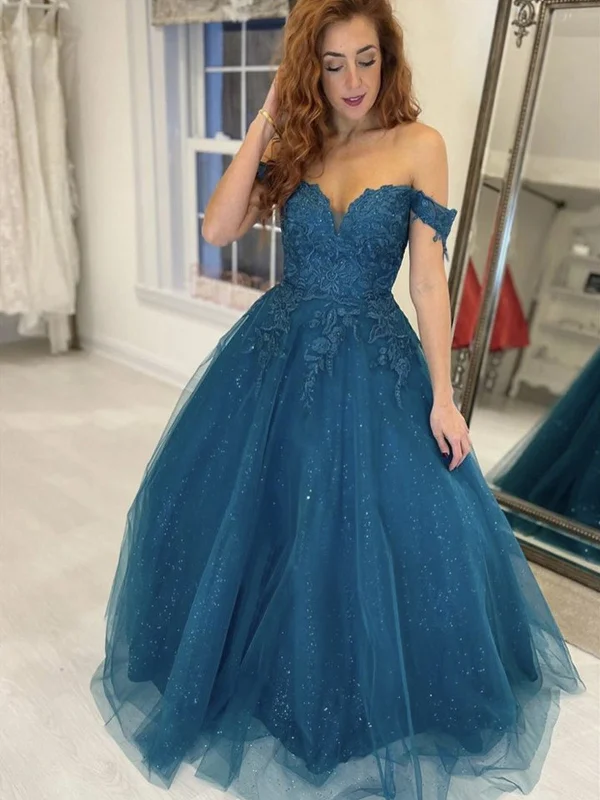 Online Only Shiny Off Shoulder Blue Lace Long Prom Dresses, Sparkly Blue Lace Formal Evening Dresses Online Only Shiny Off Shoulder Blue Lace Long Prom Dresses, Sparkly Blue Lace Formal Evening Dresses