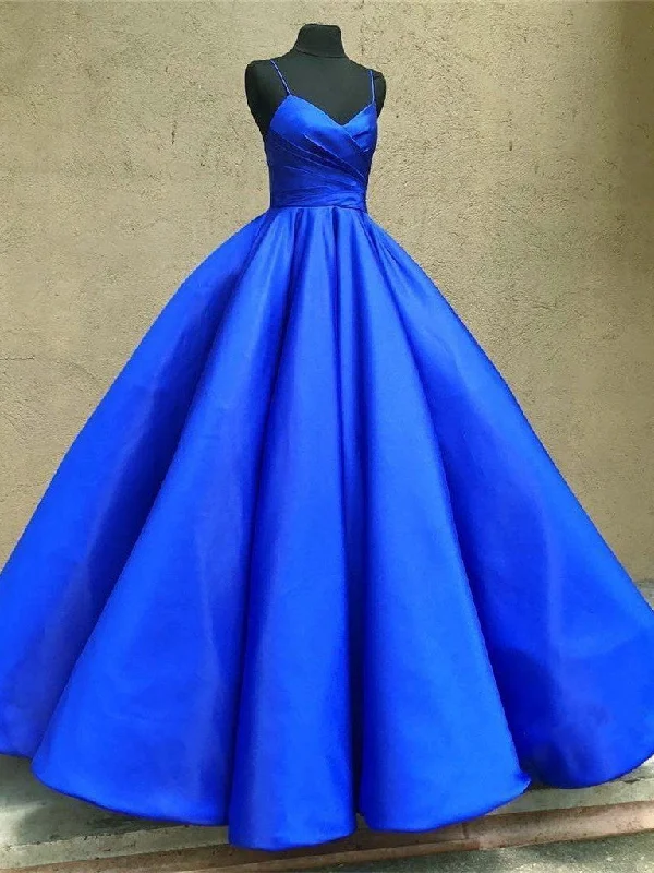 Grand Opening Sale Sweetheart Neck Spaghetti Straps Royal Blue Satin Long Prom Dresses, Royal Blue Ball Gown, Formal Dresses Grand Opening Sale Sweetheart Neck Spaghetti Straps Royal Blue Satin Long Prom Dresses, Royal Blue Ball Gown, Formal Dresses