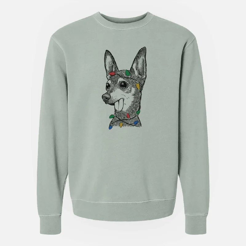 casual workout hoodieChristmas Lights Aaron the Chihuahua - Unisex Pigment Dyed Crew Sweatshirt