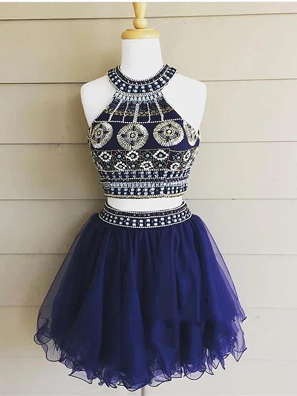 Closeout Custom Made A Line 2 Pieces Short Blue Prom Dresses, Blue Homecoming Dresses, Graduation Dresses Closeout Custom Made A Line 2 Pieces Short Blue Prom Dresses, Blue Homecoming Dresses, Graduation Dresses