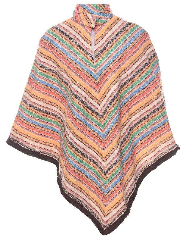 Crazy Deals Striped Pattern Poncho - M