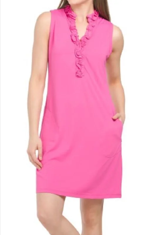 trendy dresstrendy dressG-Lifestyle Sleeveless Double Ruffle Sun Dress - Hot Pink