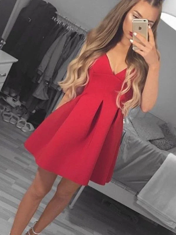 Year-End Clearance Cute V Neck Red Prom Dresses, Red Homecoming Dresses
