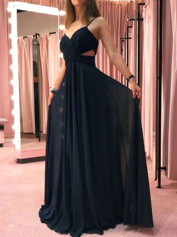 Savings Alert Simple A Line V Neck Black Chiffon Long Prom Dresses, V Neck Black Formal Graduation Evening Dresses