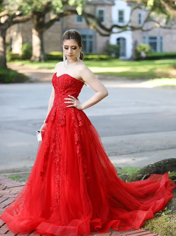 Act Fast Strapless Red Lace Long Prom Dresses with Train, Red Lace Formal Dresses, Red Evening Dresses Act Fast Strapless Red Lace Long Prom Dresses with Train, Red Lace Formal Dresses, Red Evening Dresses